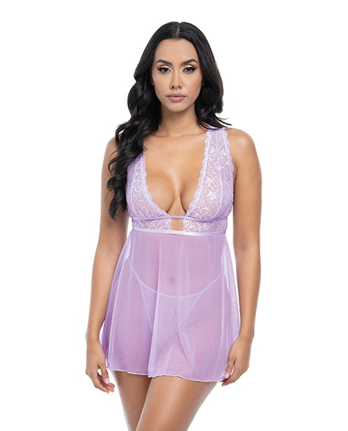 Stassi Lace & Mesh Babydoll w/G-String 2 pc Set - Lavender L/XL