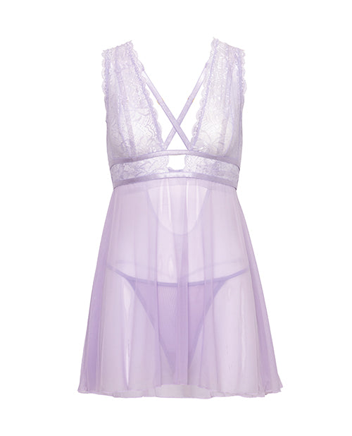 Stassi Lace & Mesh Babydoll w/G-String 2 pc Set - Lavender L/XL
