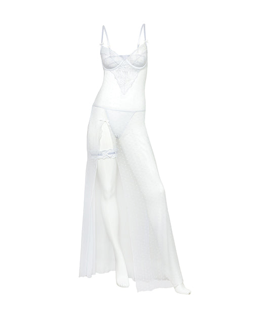 Oh La La Cheri Livia Dot Mesh & Lace Underwire Gown & Garter 2 pc Set - White 1X/2X - Image 2