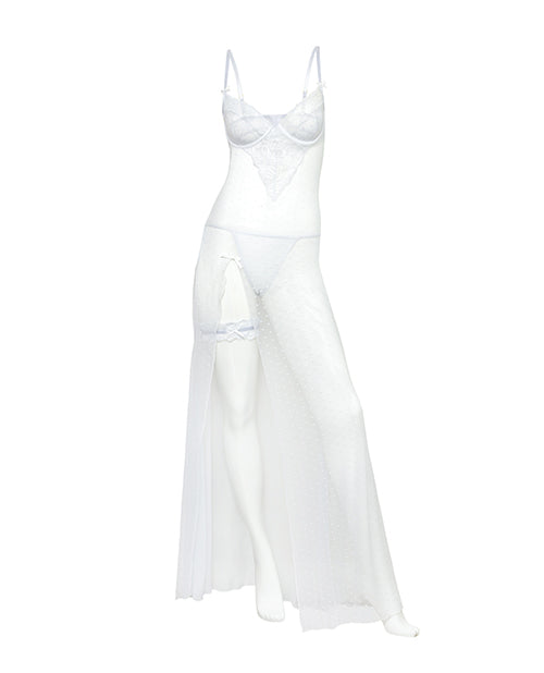 Oh La La Cheri Livia Dot Mesh & Lace Underwire Gown & Garter 2 pc Set - White L/XL - Image 2