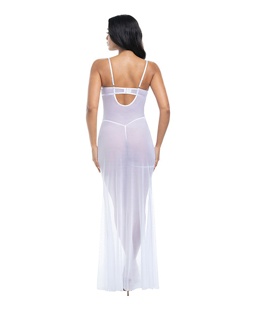 Oh La La Cheri Livia Dot Mesh & Lace Underwire Gown & Garter 2 pc Set - White S/M