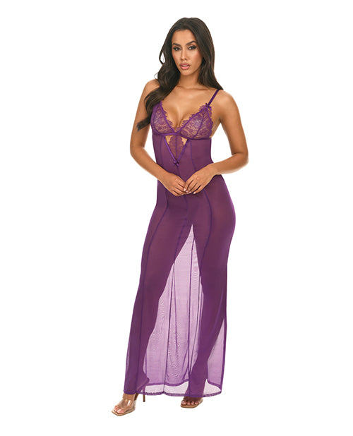 Oh La La Cheri Katana Mesh & Eyelash Lace Gown - Purple S/M