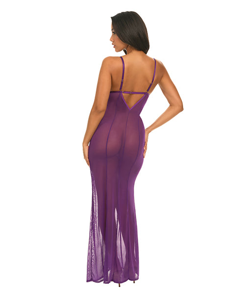 Oh La La Cheri Katana Mesh & Eyelash Lace Gown - Purple S/M - Image 3