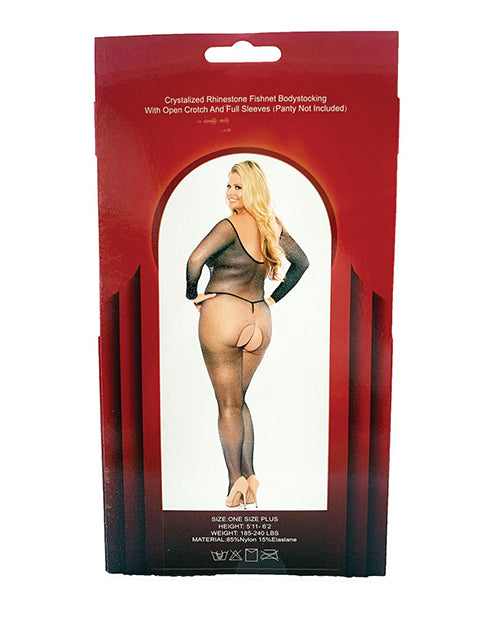 Rhinestone Fishnet Full Sleeved Bodystocking Black QN