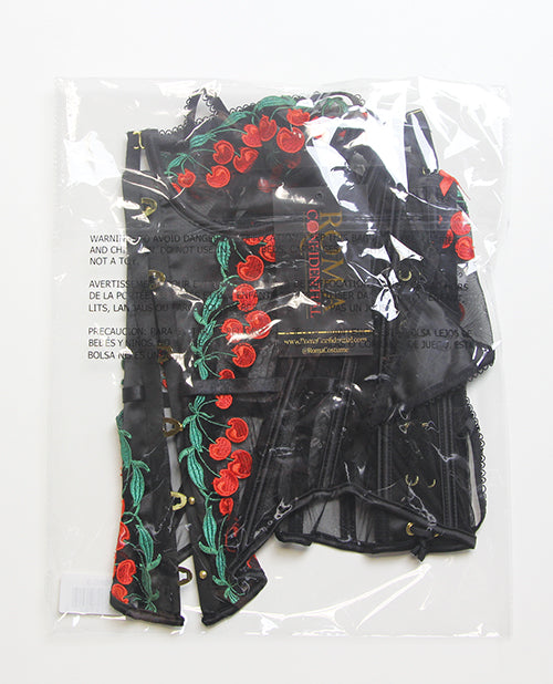 Cherry Delight Embroidered Underwire Corset w/G-String - Black MD