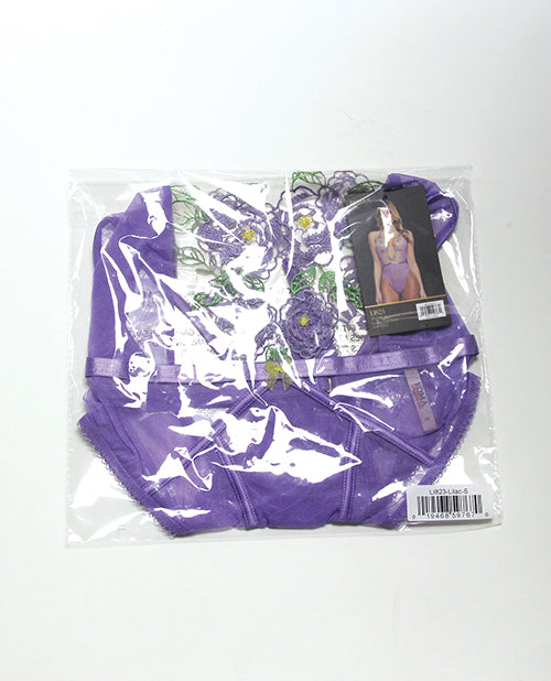 Peony Blossom Embroidered Halter Top Teddy - Lilac SM