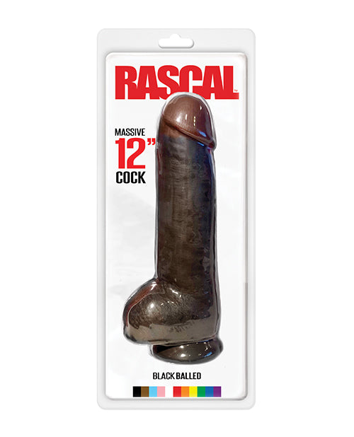 Rascal Black Balled 12" Cock w/Balls - Black