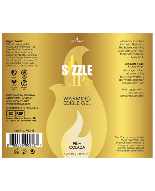 Sensuva Sizzle Lips Warming Gel - 4.2 oz Pina Colada - Image 6