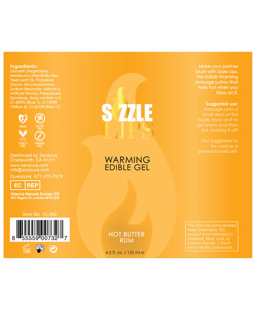 Sensuva Sizzle Lips Warming Gel - 4.2 oz Bottle Butter Rum - Image 4