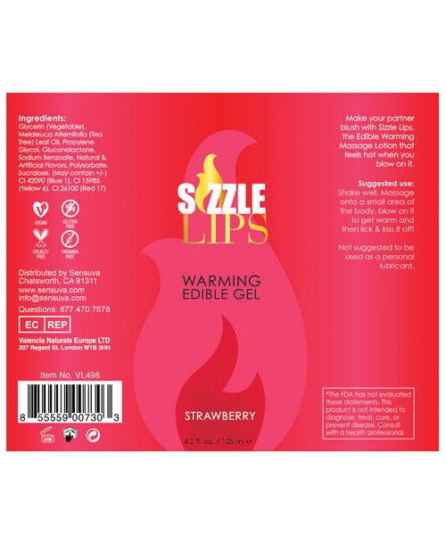 Sensuva Sizzle Lips Warming Gel - 4.2 oz Bottle Strawberry - Image 4