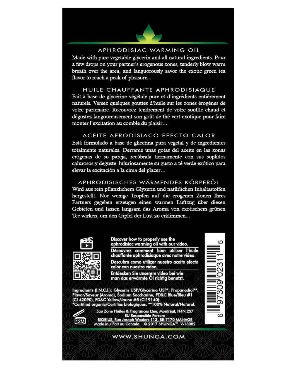 Shunga Shunga Organica Warming Oil - 3.5 oz Green Tea - Image 4
