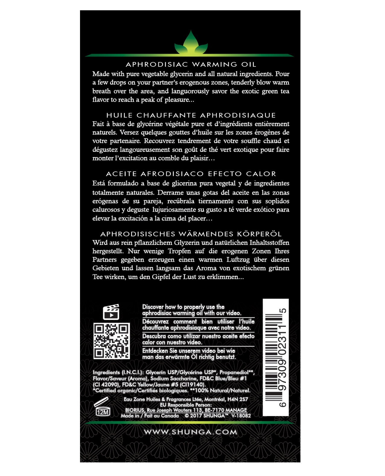 Shunga Shunga Organica Warming Oil - 3.5 oz Green Tea - Image 2