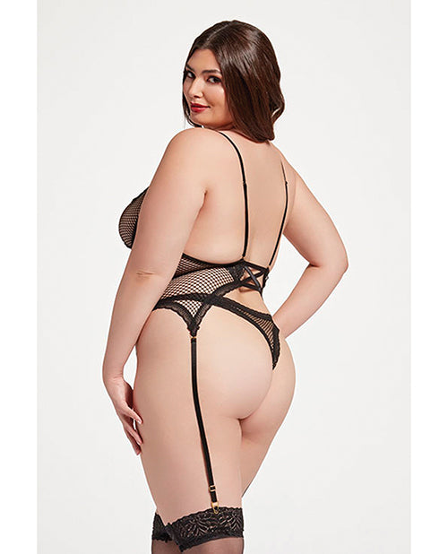 Seven 'til Midnight Stretch Mesh and Lace Cami w/Thong 2 pc Set - Black QN - Image 3