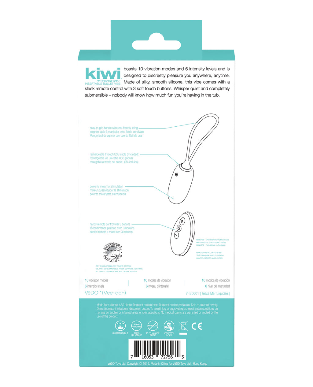 VeDO KIWI Rechargeable Insertable Bullet - Tease Me Turquoise