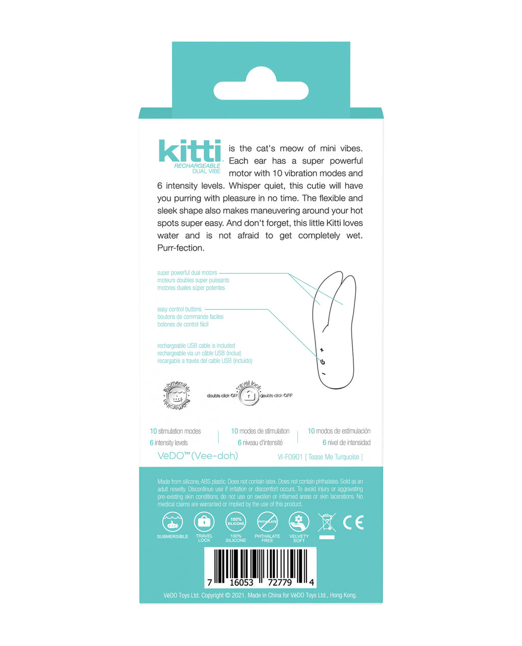 VeDO Kitti Rechargeable Dual Vibe - Tease Me Turquoise