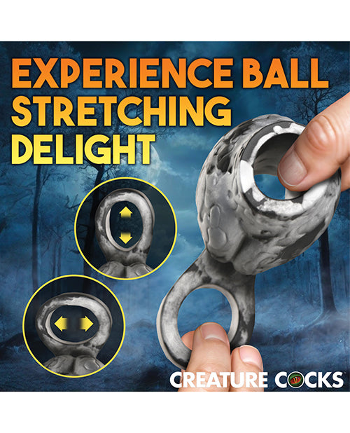 Creature Cocks Night Prowler Silicone Penis Sleeve & Ball Stretcher - Large, Silver/Black