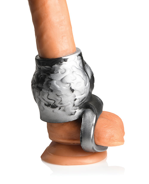 Creature Cocks Night Prowler Silicone Penis Sleeve & Ball Stretcher - Medium, Silver/Black